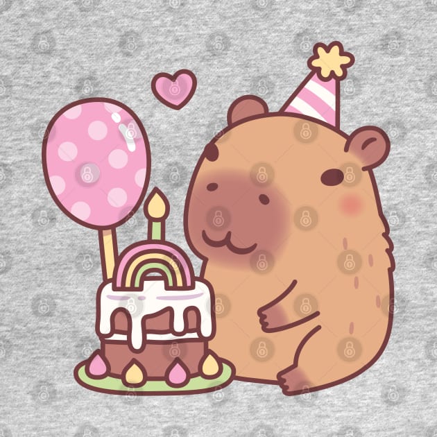 Cute Capybara Rainbow Birthday Cake And Balloon by rustydoodle